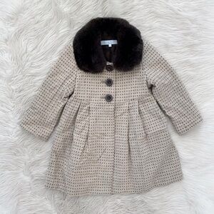 Tartine et Chocolate Girls Tan Brown Fur Collar Button Front Winter Coat 3T